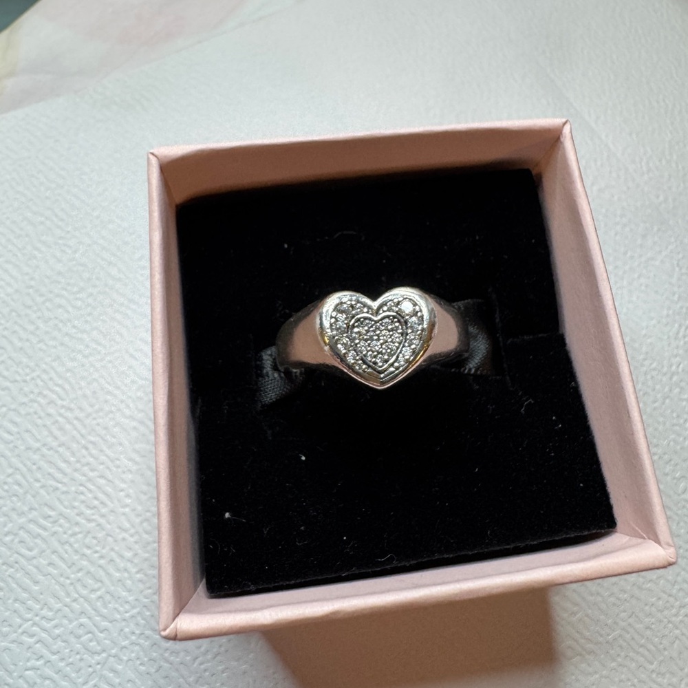 Authentic Pandora (All FOR LOVE) Heart Ring with Cz, 925 sterling silver